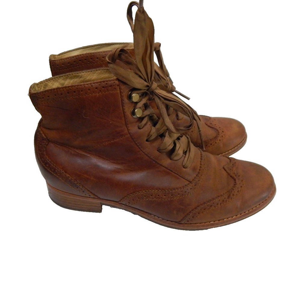 Sebago Boots Claremont Lace Up Brown Leather Wingtip Distressed